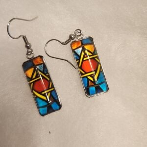 Art Deco Stained Glass Look Star of David Earrings